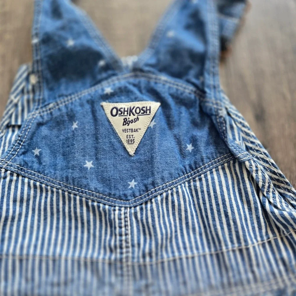 OshKosh Bgosh Toddler Girls Blue Hickory Stripe Star Denim Overall Dress 4T